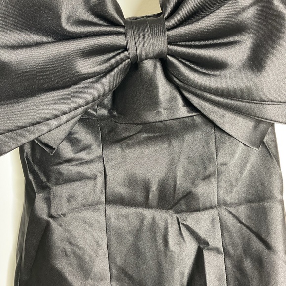 ALFRED SUNG Strapless Satin Black Column Maxi Dress with Bow NWT size 00 - Picture 7 of 14